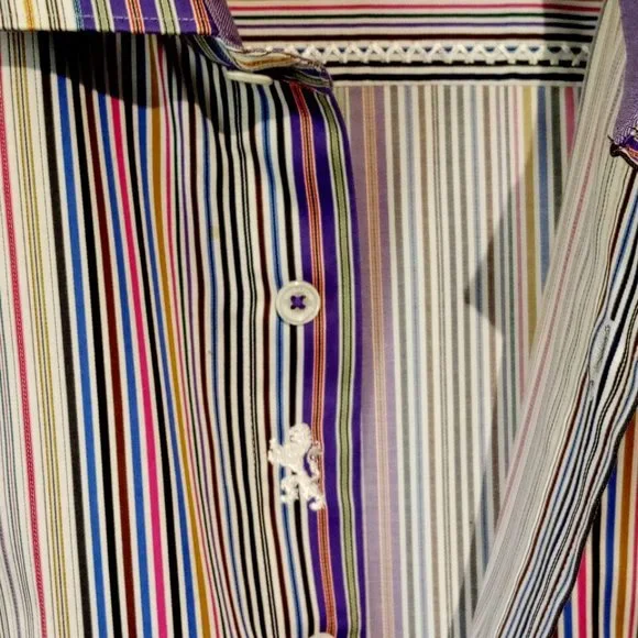 BUGATCHI Collared ShirtMen's sz LargeCottonPurple stripeShaped FitEXC